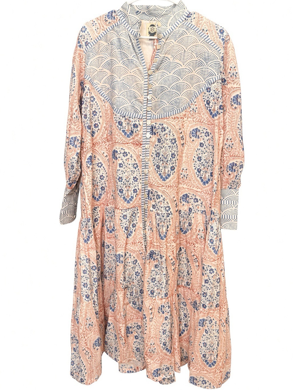 IGH XL NWOT Maxi Shirt Dress Block Print Paisley Wave Boho Cottagecore